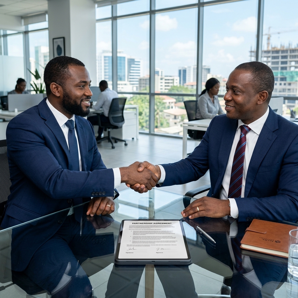 Star Insurance partnership handshake over tablet